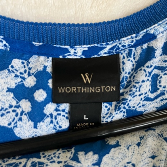 W Worthington Blue and White Womens V Neck Boxy Short Sleeve Blouse Sz L - Picture 4 of 7